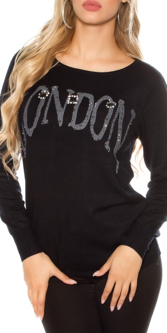 Trendy pulli LONDON with lace Black